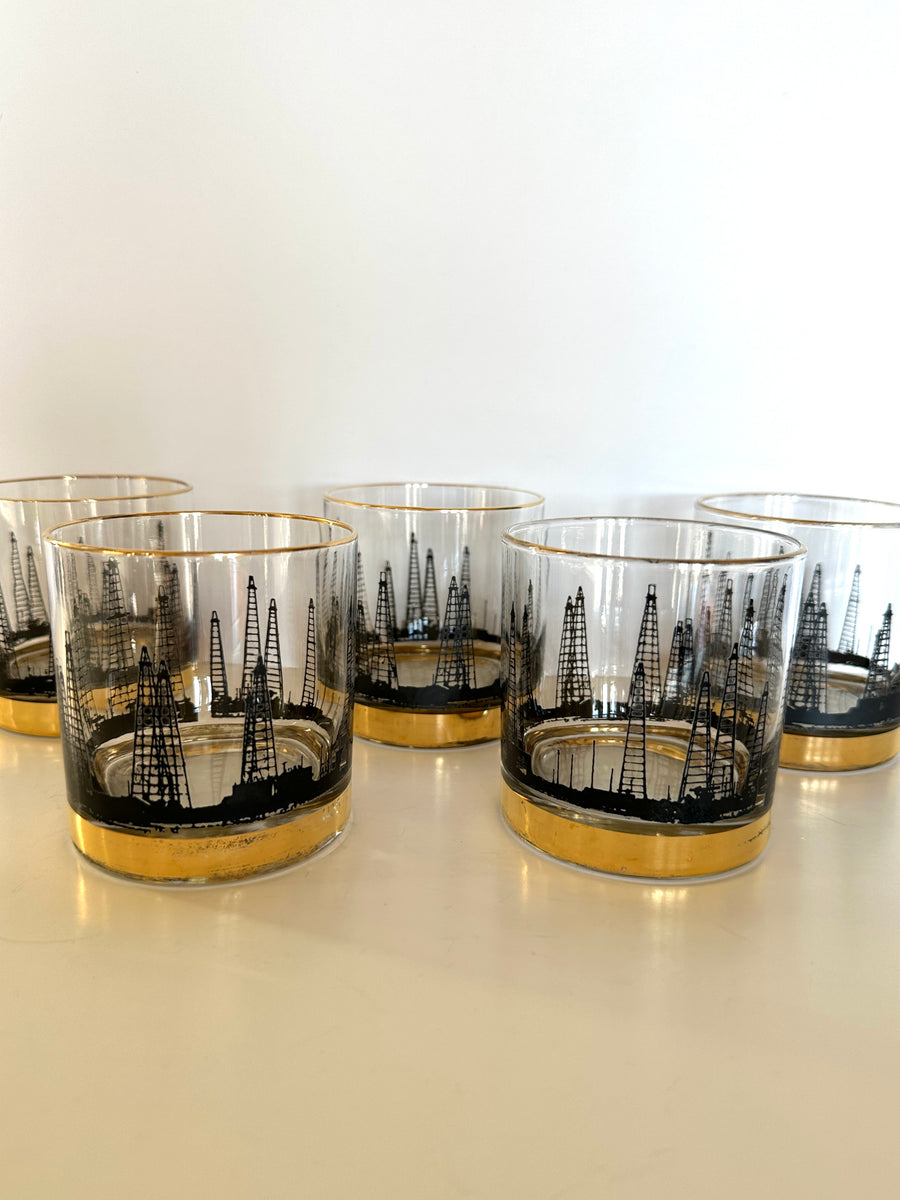 Mid Century Oil Derrick Glasses Southern Vintage Wares 7258