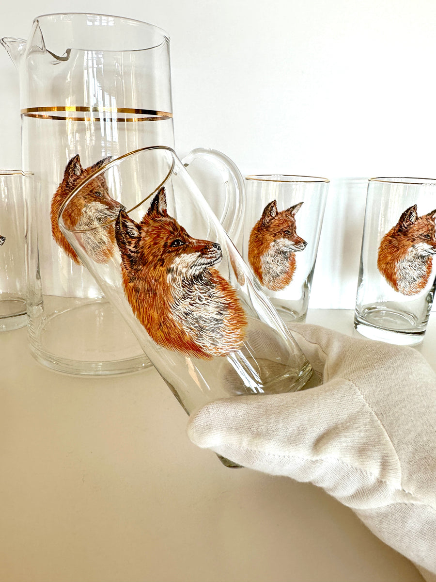 Fine tableware glass USA 　グラス　昭和レトロ（グラス５個　茶托５個） ♥️未使用！「昭和レトロ風」花模様冷茶用グラス5個茶托セット木