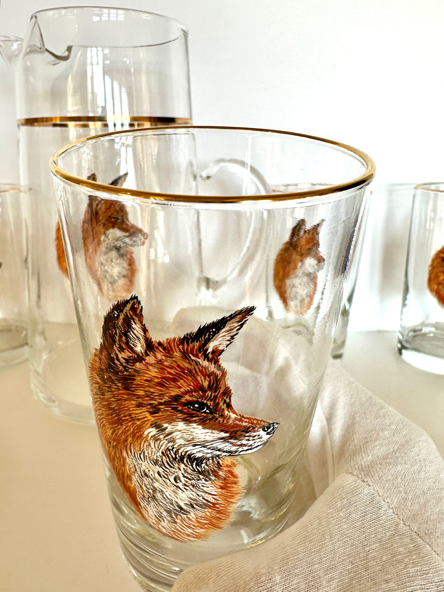 Vintage Fox Whip Hunting fashion Glass Tumblers 1960 Barware Man Cave