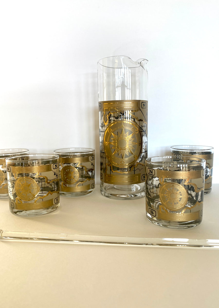 Set of 8 Vintage Highball Glasses by Cera in the Old World Map