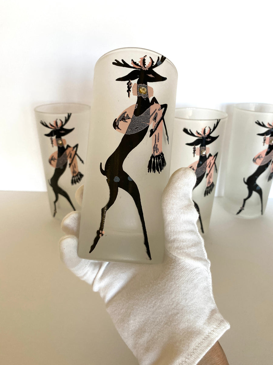 Libbey Mid-Century Atomic Deer Highball Glasses (Set of 4)