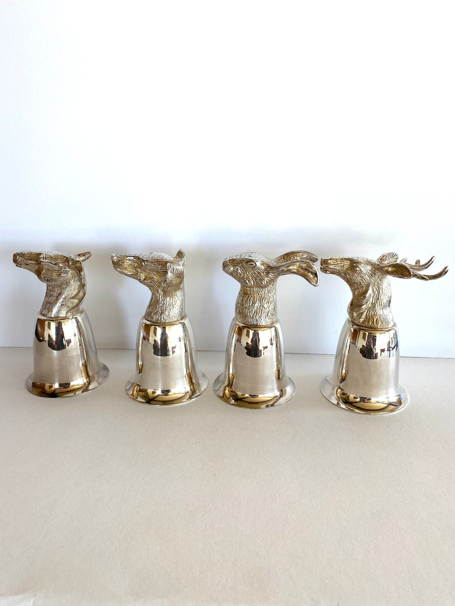 Vintage Silver-Plated Stirrup Cups Set (Rabbit, Hound, Deer