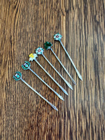 Sterling Enameled Flower Cocktail Picks
