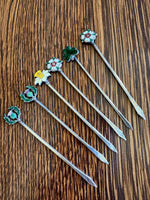 Sterling Enameled Flower Cocktail Picks