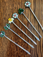 Sterling Enameled Flower Cocktail Picks