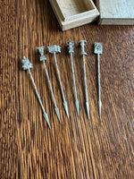Sterling Silver Cocktail Picks (in original box) Bamboo Stems