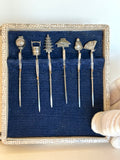 Sterling Silver Cocktail Picks, Asian Finials - Southern Vintage Wares
