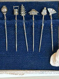 Sterling Silver Cocktail Picks, Asian Finials - Southern Vintage Wares