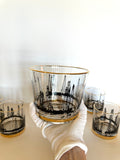 Mid Century Oil Derrick Ice Bucket Glasses Set
