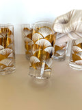 Art Deco Patterned Glasses, Gold & White Fans, Mid Century - Southern Vintage Wares