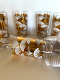 Art Deco Patterned Glasses, Gold & White Fans, Mid Century - Southern Vintage Wares