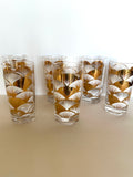 Art Deco Patterned Glasses, Gold & White Fans, Mid Century - Southern Vintage Wares