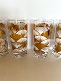 Art Deco Patterned Glasses, Gold & White Fans, Mid Century - Southern Vintage Wares