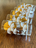 Art Deco Patterned Glasses, Gold & White Fans, Mid Century - Southern Vintage Wares