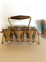 Culver Aqua Tiffany Glassware Set (Caddy, Rocks Glasses)