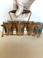 Culver Aqua Tiffany Glassware Set (Caddy, Rocks Glasses)