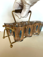 Culver Aqua Tiffany Glassware Set (Caddy, Rocks Glasses)