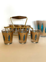 Culver Aqua Tiffany Glassware Set (Caddy, Rocks Glasses)