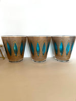 Culver Aqua Tiffany Glassware Set (Caddy, Rocks Glasses)
