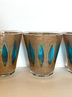 Culver Aqua Tiffany Glassware Set (Caddy, Rocks Glasses)