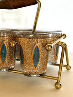 Culver Aqua Tiffany Glassware Set (Caddy, Rocks Glasses)