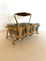 Culver Aqua Tiffany Glassware Set (Caddy, Rocks Glasses)