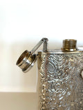 Heavy Vintage Silver-Plated Flask, Floral Embossing - Southern Vintage Wares