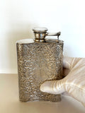 Heavy Vintage Silver-Plated Flask, Floral Embossing - Southern Vintage Wares