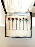 Sterling Silver Enameled Flower Picks (in original box)