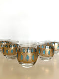 Culver Aqua Tiffany Roly Poly Glasses, Mid Century Glassware