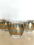 Culver Aqua Tiffany Roly Poly Glasses, Mid Century Glassware