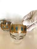 Culver Aqua Tiffany Roly Poly Glasses, Mid Century Glassware