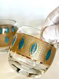 Culver Aqua Tiffany Roly Poly Glasses, Mid Century Glassware