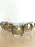 Culver Aqua Tiffany Roly Poly Glasses, Mid Century Glassware