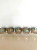 Culver Aqua Tiffany Roly Poly Glasses, Mid Century Glassware