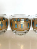 Culver Aqua Tiffany Roly Poly Glasses, Mid Century Glassware