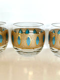 Culver Aqua Tiffany Roly Poly Glasses, Mid Century Glassware