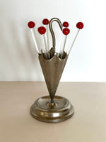 Cherry Cocktail Picks Umbrella Holder Set Art Deco
