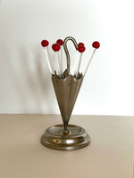 Cherry Cocktail Picks Umbrella Holder Set Art Deco