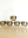 Culver Aqua Tiffany Roly Poly Glasses, Mid Century Glassware