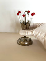 Cherry Cocktail Picks Umbrella Holder Set Art Deco