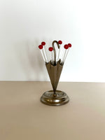 Cherry Cocktail Picks Umbrella Holder Set Art Deco