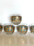 Culver Aqua Tiffany Roly Poly Glasses, Mid Century Glassware