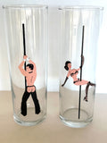 Pair of Libbey Risque Pole Dancer Glasses - Southern Vintage Wares