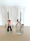 Pair of Libbey Risque Pole Dancer Glasses - Southern Vintage Wares