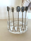Silver Cocktail Picks, Inca Tiki Finials