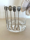 Silver Cocktail Picks, Inca Tiki Finials