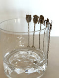 Silver Cocktail Picks, Inca Tiki Finials