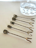 Silver Cocktail Picks, Inca Tiki Finials