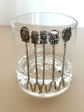 Silver Cocktail Picks, Inca Tiki Finials